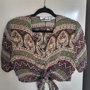 Effect Beaded Tie Front Crop Top
